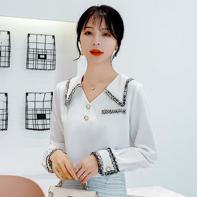 Naiste vabaaja särk nööpide ja spitsikaelusega