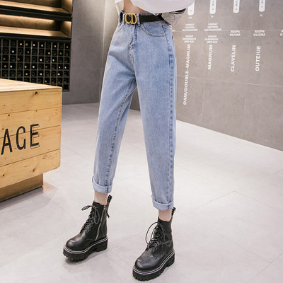 Ikdienas sieviešu džinsi ar augstu vidukli un kabatām