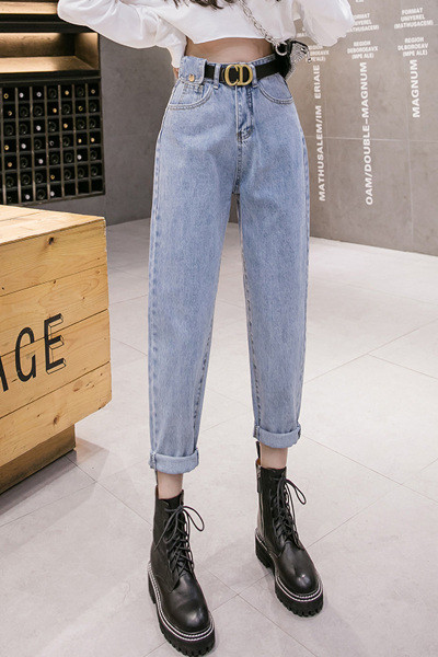 Ikdienas sieviešu džinsi ar augstu vidukli un kabatām