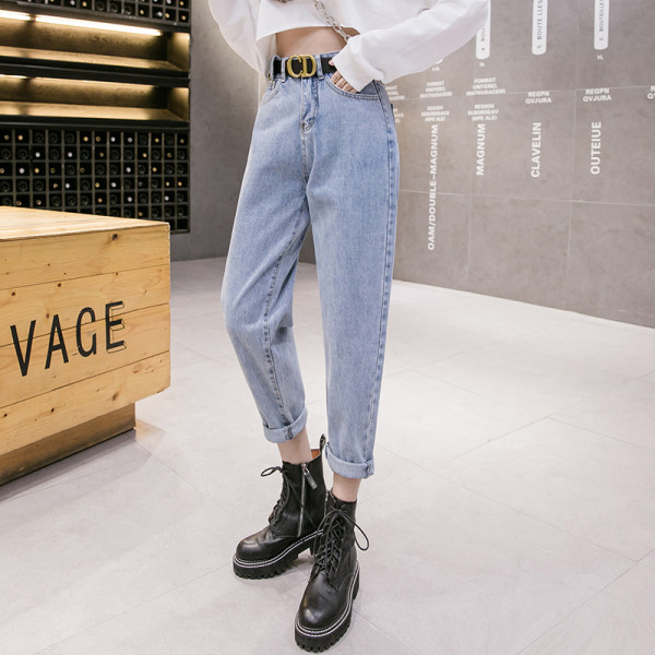 Ikdienas sieviešu džinsi ar augstu vidukli un kabatām