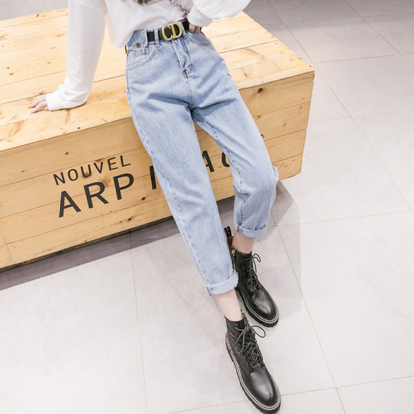 Ikdienas sieviešu džinsi ar augstu vidukli un kabatām