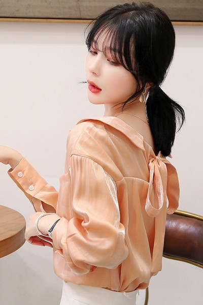 Casual γυναικείο πουκάμισο με κορδέλα και κουμπιά