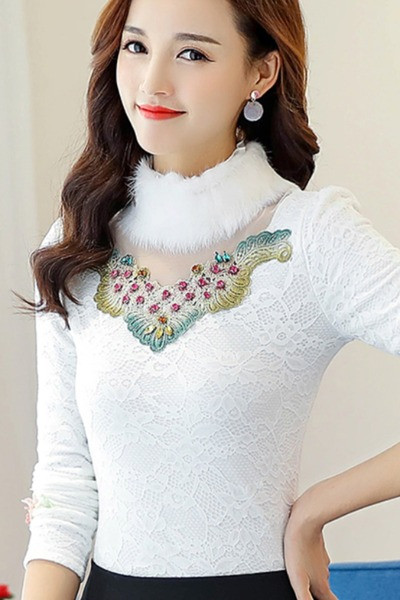 Moderni moteriška palaidinė su akmenukais ir ilgomis rankovėmis