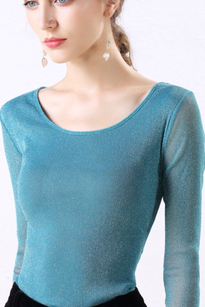 Bluză de damă modernă cu decolteu rotund și mâneci lungi