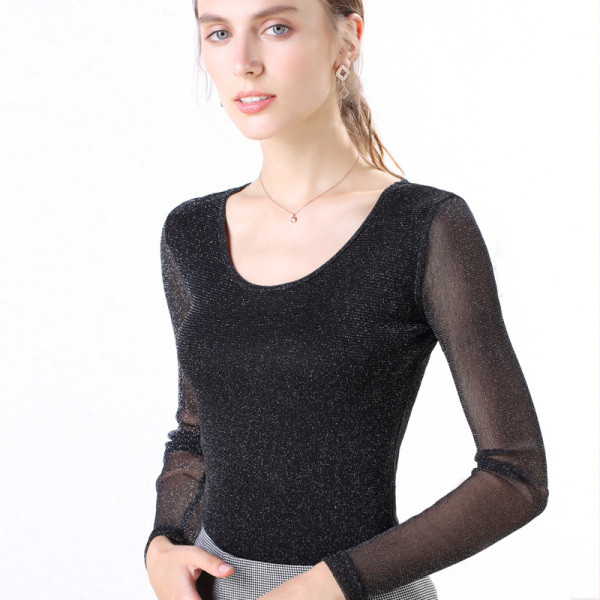 Bluză de damă modernă cu decolteu rotund și mâneci lungi