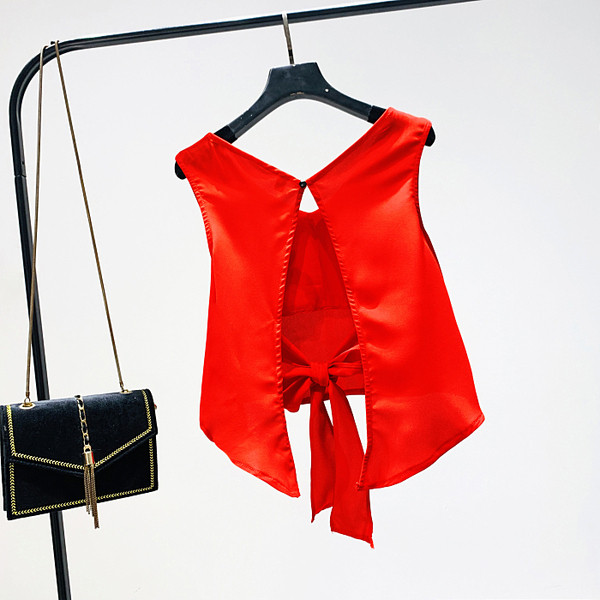 Maiou de damă model nou cu spatele gol și panglică