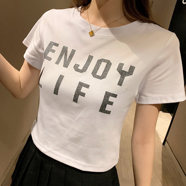 Alkalmi női rövid póló felirattal és rövid ujjal