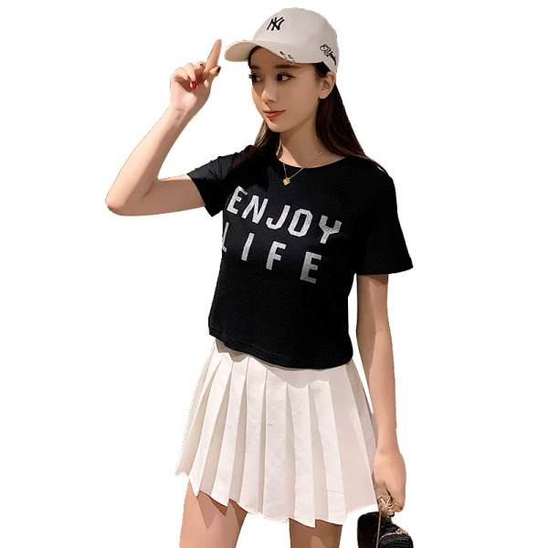 Alkalmi női rövid póló felirattal és rövid ujjal