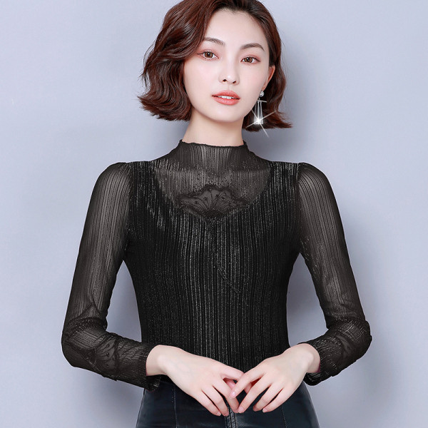 Modern női blúz kövekkel és alacsony gallérral