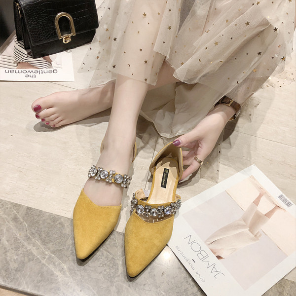 Γυναικεία μοντέρνα παπούτσια από οικολογικό σουέτ με διακόσμηση πέτρες - μυτερό μοντέλο