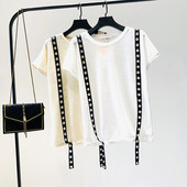 Uue mudeli lühikeste varrukate ja metallelementidega naiste T-särk