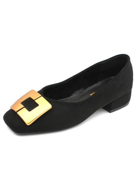 Velúr női alkalmi cipő csattal és alacsony vastag sarokkal