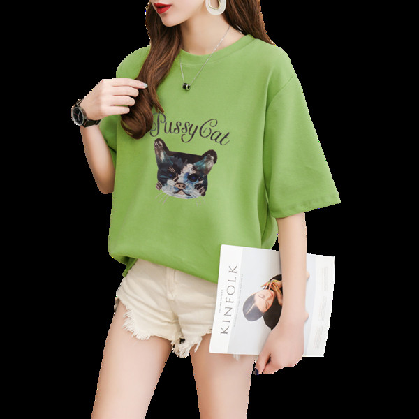 Moteriški laisvalaikio marškinėliai su spalvotomis aplikacijomis ir trumpomis rankovėmis