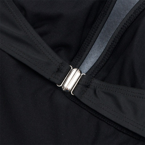 Teljes fürdőruha V-nyakkal és fűzős fekete színben