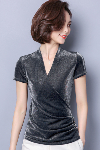 Bluză de damă elegantă cu mâneci scurte și efect strălucitor