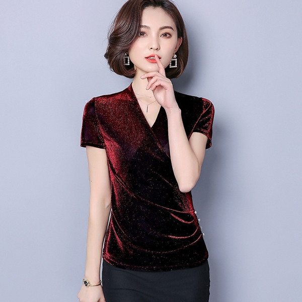 Bluză de damă elegantă cu mâneci scurte și efect strălucitor