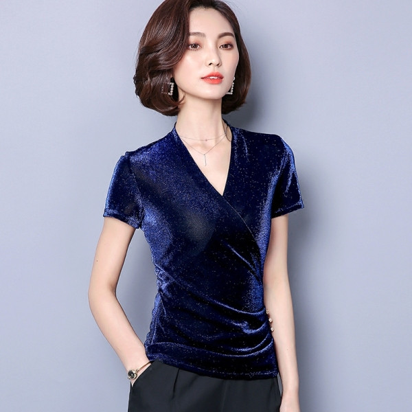 Bluză de damă elegantă cu mâneci scurte și efect strălucitor