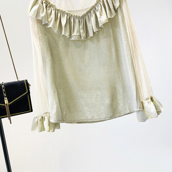 Νέο μοντέλο γυναικεία μπλούζα  μοντέλου με μανίκια χαμηλό περιλαίμ και  λωτού μανίκια