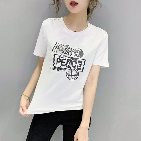 Sieviešu moderns t-krekls ar aplikāciju un īsām piedurknēm