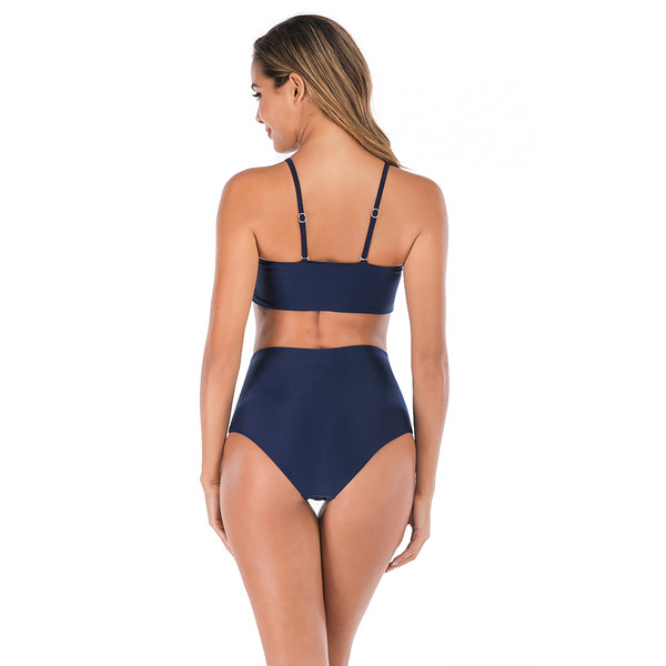 Moderns sieviešu divdaļīgs peldkostīms ar biksēm ar augstu jostasvietu