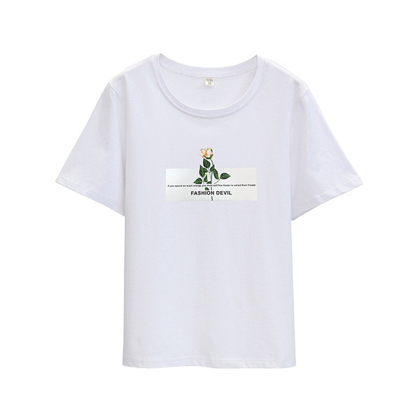 Moodne naiste lühikeste varrukate ja värvitrükiga T-särk