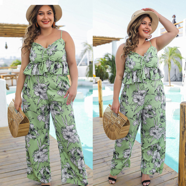 Nagy méretű, virágmintás, kétrészes tavaszi női szett