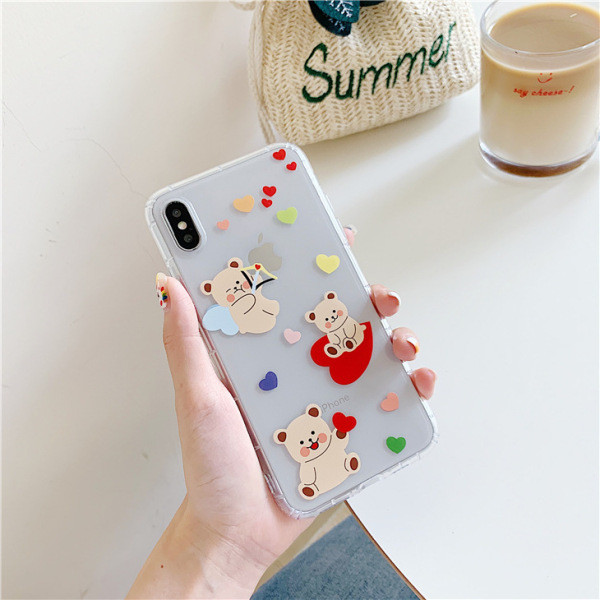 Läbipaistev kaisukarudega silikoonümbris iPhone XS-ile - kaks mudelit