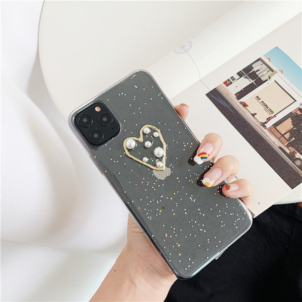 Διαφανή θήκη iPhone 11 Pro Max με καρδιά, πέρλες και λαμπερά σωματίδια