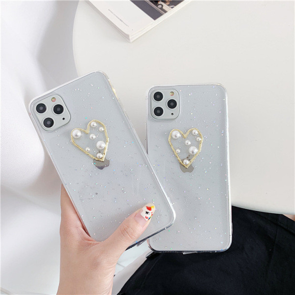 Διαφανή θήκη iPhone 11 Pro Max με καρδιά, πέρλες και λαμπερά σωματίδια