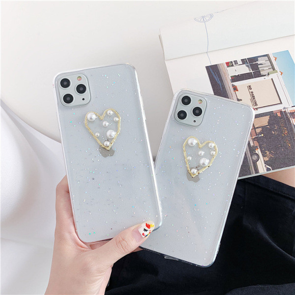 Διαφανή θήκη iPhone 11 Pro Max με καρδιά, πέρλες και λαμπερά σωματίδια