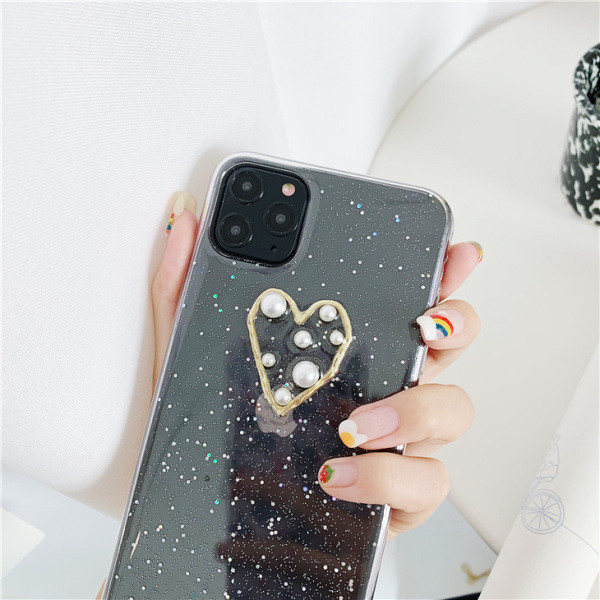 Διαφανή θήκη iPhone 11 Pro Max με καρδιά, πέρλες και λαμπερά σωματίδια