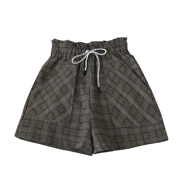 Retro stila rūtaini šorti ar saitēm un kabatām