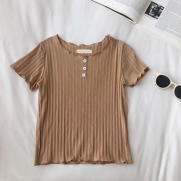 Lezser női póló gombokkal és kerek nyakkivágással