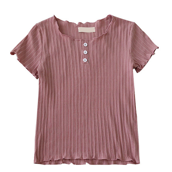 Lezser női póló gombokkal és kerek nyakkivágással