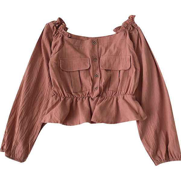 Sieviešu blūze ar kvadrātveida kakla izgriezumu un pogām