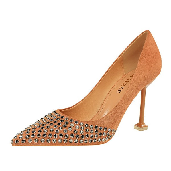 Eleganti sieviešu apavi ar akmeņiem un augstu papēdi no eko zamšādas