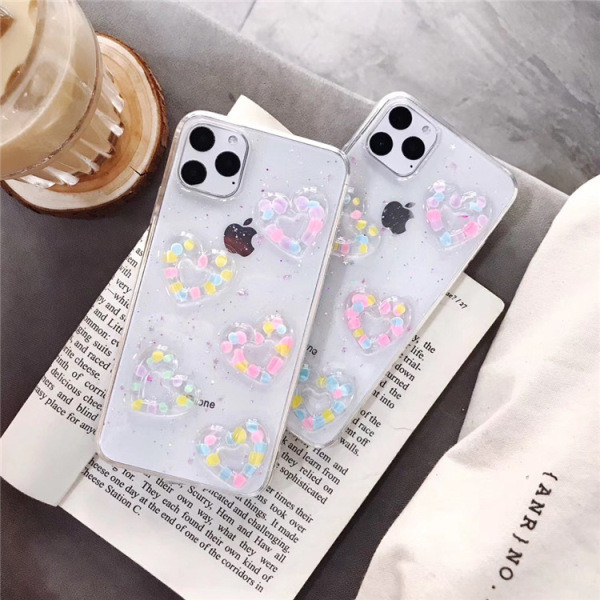 Διαφανής θήκη από σιλικόνη με 3D έγχρωμες καρδιές για το iPhone 11 Pro Max