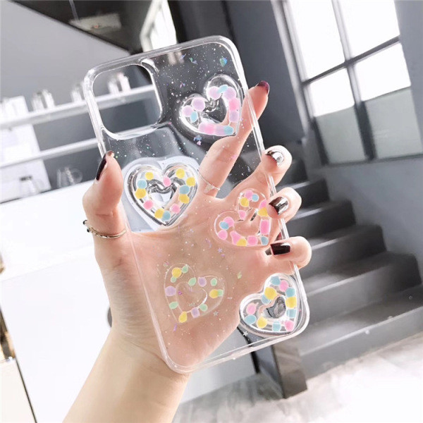 Διαφανής θήκη από σιλικόνη με 3D έγχρωμες καρδιές για το iPhone 11 Pro Max