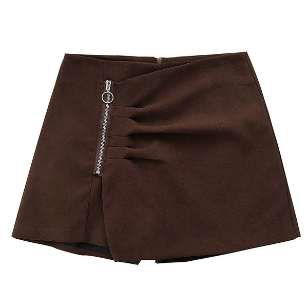 Σύντομα γυναικεία παντελόνια με φερμουάρ και ψηλή μέση