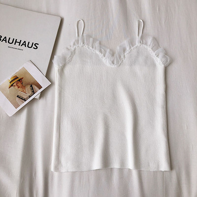 Casual γυναικείο αμάνικο με λεπτούς ιμάντες και τούλι