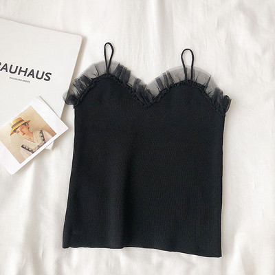 Casual γυναικείο αμάνικο με λεπτούς ιμάντες και τούλι