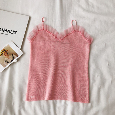 Casual γυναικείο αμάνικο με λεπτούς ιμάντες και τούλι