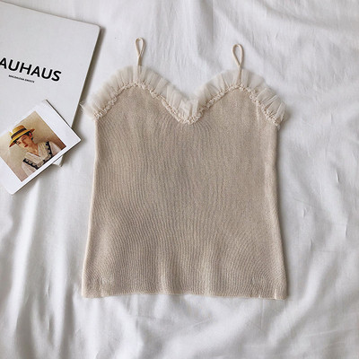 Casual γυναικείο αμάνικο με λεπτούς ιμάντες και τούλι