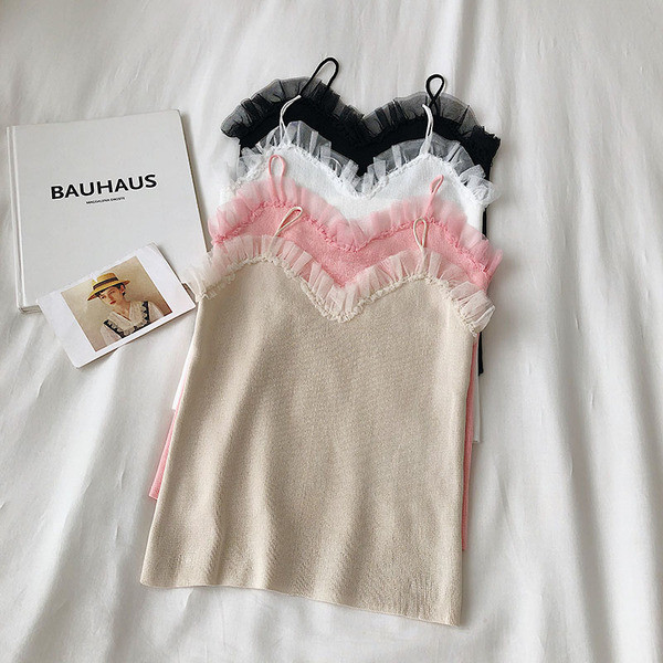 Casual γυναικείο αμάνικο με λεπτούς ιμάντες και τούλι