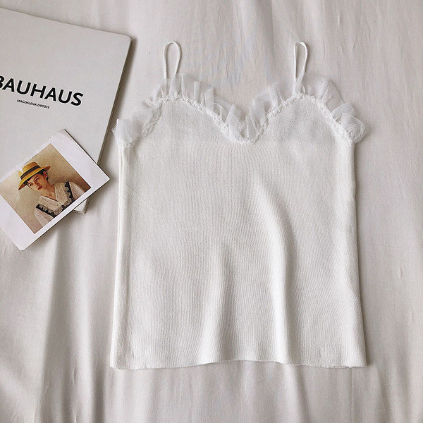 Casual γυναικείο αμάνικο με λεπτούς ιμάντες και τούλι