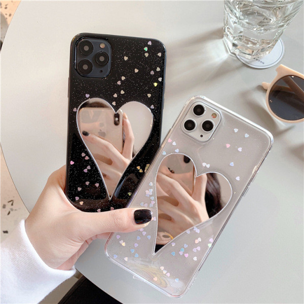 Tagaküljel peegelsüdame ja läikivate osakestega silikoonümbris iPhone 11 Pro Maxile