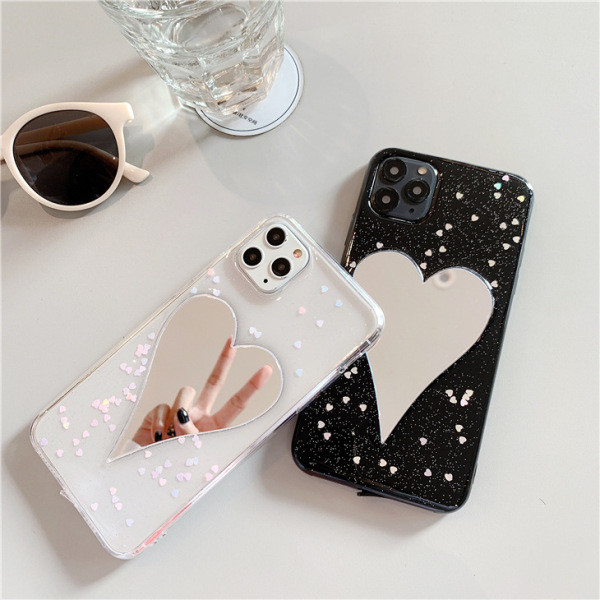 Tagaküljel peegelsüdame ja läikivate osakestega silikoonümbris iPhone 11 Pro Maxile