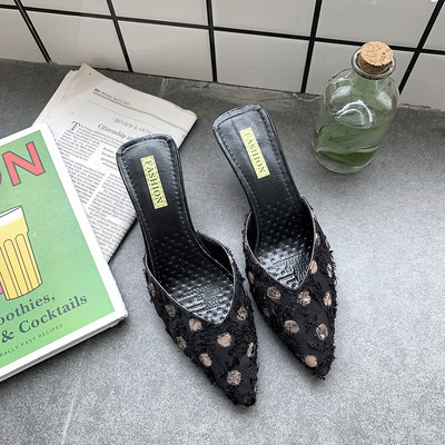 Női alkalmi papucs hegyes modell, alacsony sarokkal