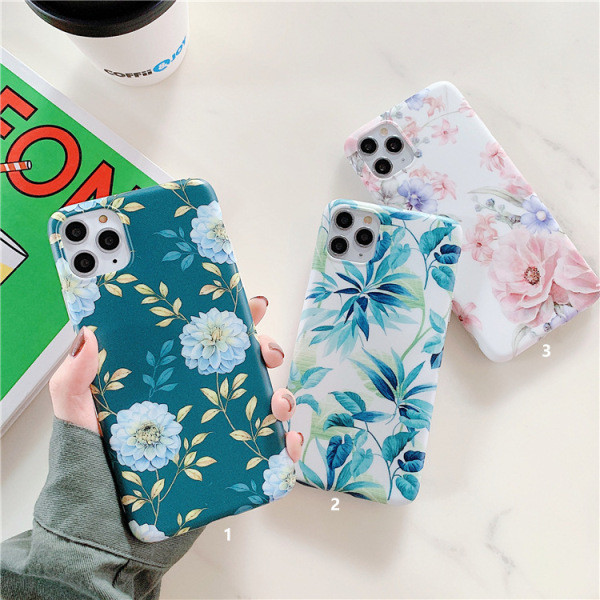 Silikona maciņš iPhone 11 Pro Max ar ziedu rakstu - trīs krāsas