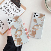 Διαφανή θήκη με χρυσά λουλούδια και μεταλλικό δακτύλιο για το iPhone 11 Pro Max